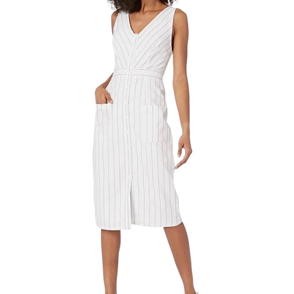 BB Dakota In the Swing Midi Dress Size 2 White Striped Button Front Cotton